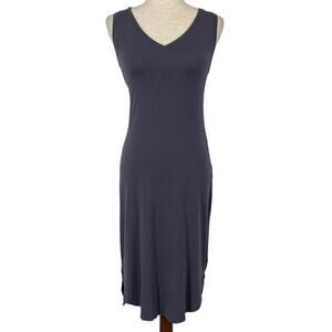DAILY RITUAL Gray Jersey Knit Sleeveless Knee Length V Neck Dress Size Small